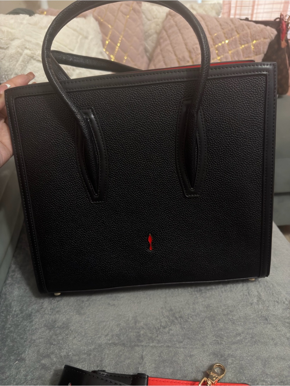 Source Unknown Black Tote with Gold, Silver and Red Stud Accents - Picture 8 of 8